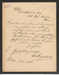 k.k. naturhistorisches Hofmuseum, Intendanzakten 1885-1896 (Hauer), Aktenzahl Z.142/1891, Seite 1